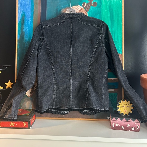 Denver Hayes Dark Gray Lace Velvet Jean Jacket Blazer Medium - Picture 12 of 14